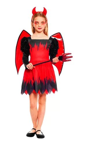 Traje Diablesa Niña Alas Halloween Cosplay Diablita Cuotas sin interés