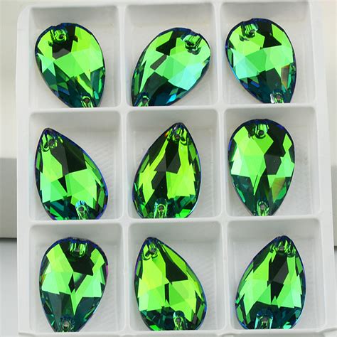 Pear Shape Green Sew On Glass Stones Flat Back Sew On Strass