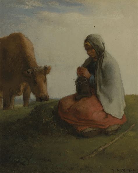 A shepherdess knitting by Jean-François Millet | Art.Salon
