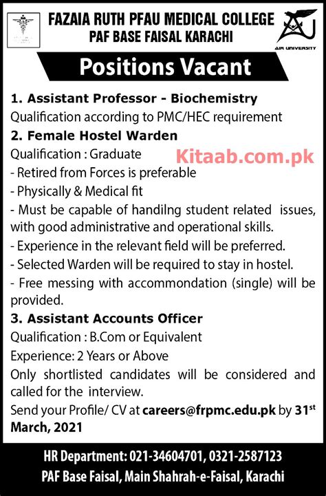 Karachi Sindh Fazaia Ruth Pfau Medical College Jobs Application