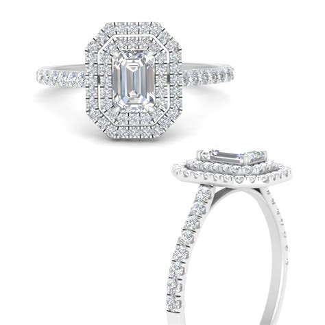 Emerald Cut Double Halo Diamond Engagement Ring In 14K White Gold