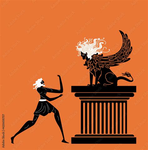 oedipus asking the sphinx riddle greek mythology tale Stock Vector | Adobe Stock