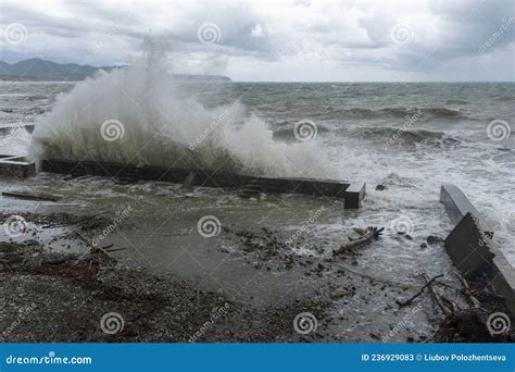 Storm on the Black Sea, Waves Crashing on the Shore, Brown Water Stock ...