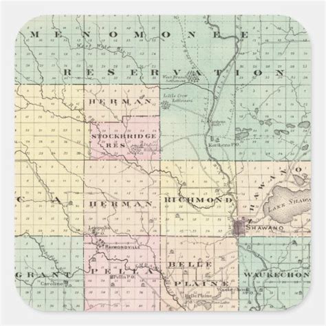 Map of Shawano County, State of Wisconsin Square Sticker | Zazzle.com