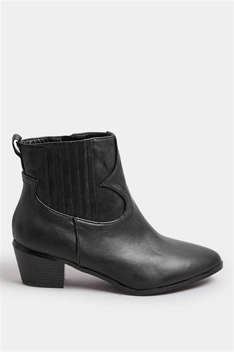 Black Western Pu Ankle Boot In Wide E Fit Extra Wide Eee Fit Yours