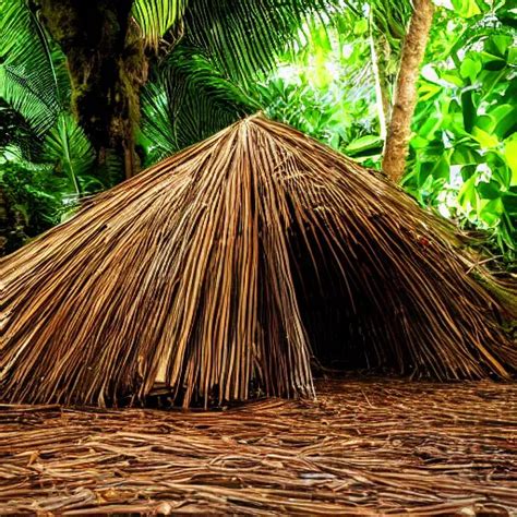 Sleeping Shelter Made Of Palm Leaves And Sticks In The Stable