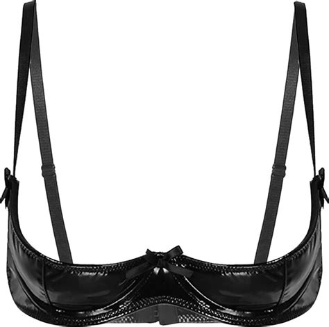 Chictry Women S Pvc Leather Cups Shelf Bra Top Underwired Open