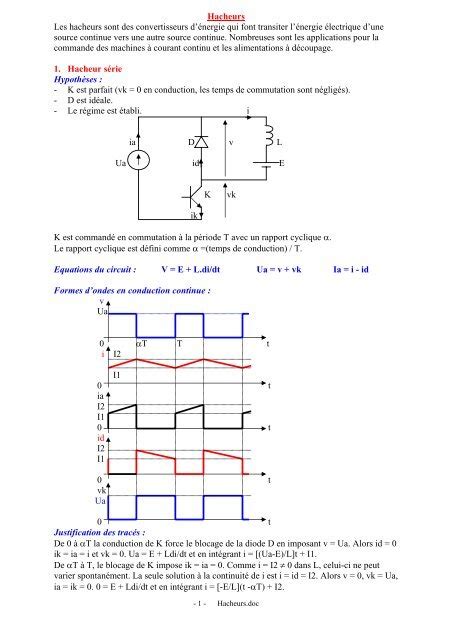 Les hacheurs I Définition d un hacheur II Fonctionnement
