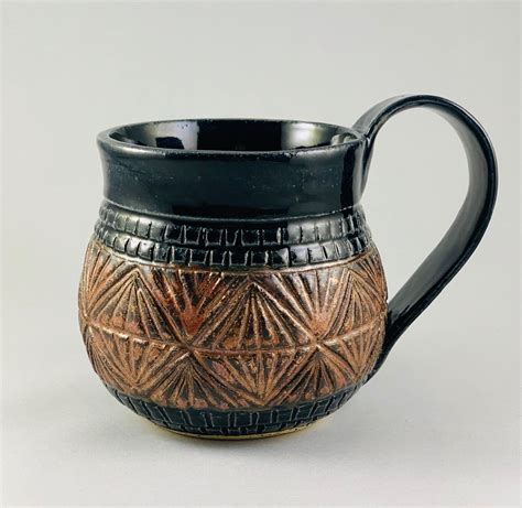 Carved Ceramic Mug 10 Oz Etsy Mugs Ceramic Mug Ceramics