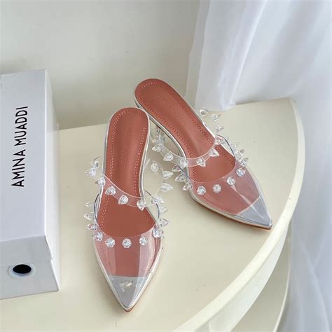 Jual Amina Muaddi Julia Clear 95 Strap Mules Shopee Indonesia