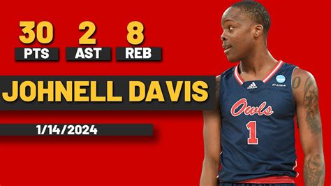 Johnell Davis Florida Atlantic Owls Pts Reb Ast Vs Uab Blazers