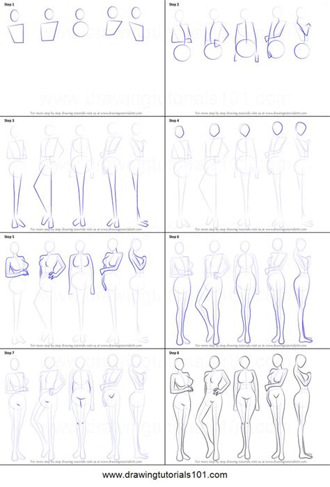 How to Draw Anime Body - Female printable step by step drawing sheet ...