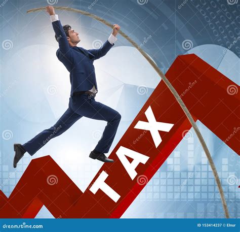 Businessman Jumping Over Tax in Tax Evasion Avoidance Concept Stock