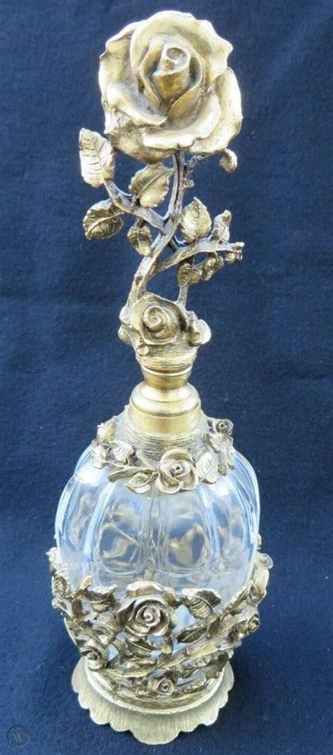 Vintage Matson Crystal Gold Ormolu Rose Perfume Bottle With Dauber K