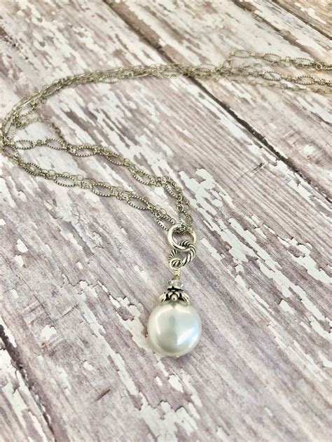 White Freshwater Coin Pearl Necklace On Bali Silver Chain Etsy