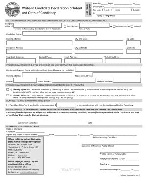 Fillable Online Declaration Of Intent And Oath Of Candidacy For Write