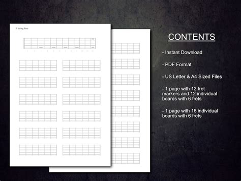 5 String Printable Bass Blank Fretboard Etsy