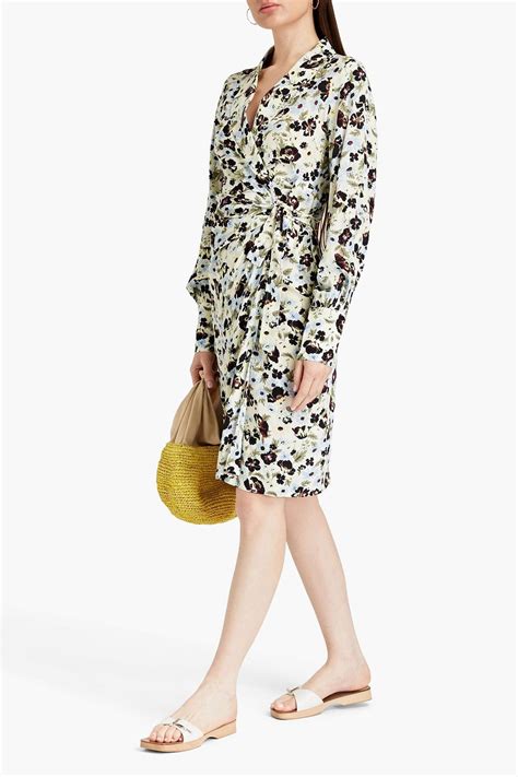 Ganni Floral Print Crepe Wrap Dress The Outnet