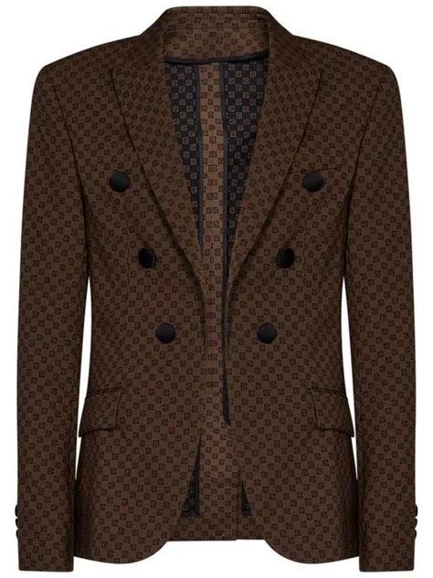 Balmain Brown Mini Monogram Jacquard Blazer Brown Blazer