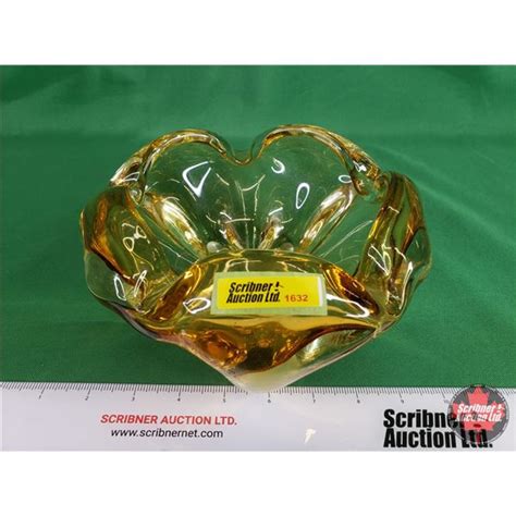 Amber Murano Glass Cigar Ashtray 4 H X 8 Dia See Pics