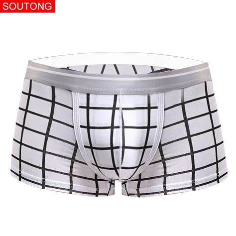 Soutong Low Rise Mens Sexy Boxers Mens Tutem Checked Printed