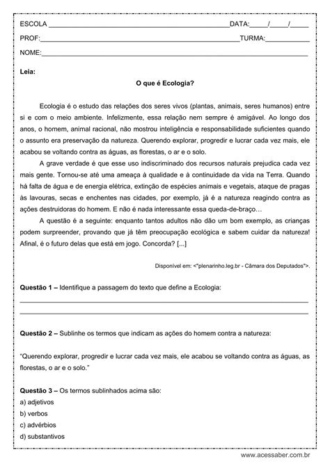 Interpreta O De Texto O Que Ecologia Ano