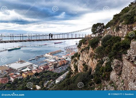 Panoramic View At Windsor Bridge Gibraltar`s Suspension Bridge