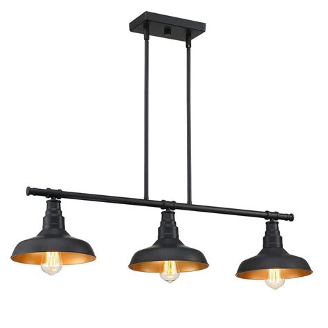 PUDO 3-Light Black Industrial Island Chandelier with Metal Shade ...