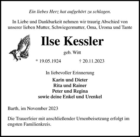 Traueranzeigen Von Ilse Kessler Trauer Anzeigen De