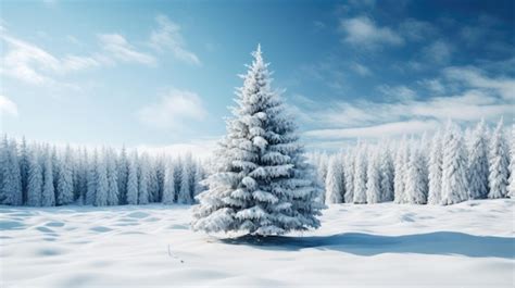 Premium AI Image | Fir tree in winter forest covered fresh snow at ...