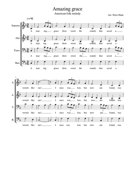 Amazing Grace Sheet Music For Soprano Alto Tenor Bass Voice Satb