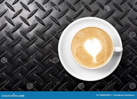 Latte Art Heart On Black Steel Table Stock Image Image Of Food Latte