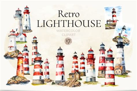 Retro Lighthouse Watercolor Clipart Graphic By Sevrinae · Creative Fabrica