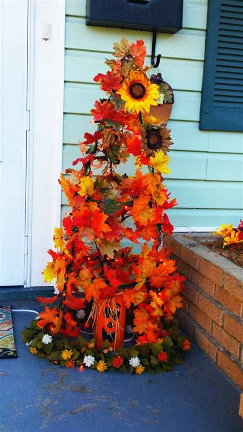 Fall Tree I Made From A Tomato Cage Just Add Lights And Leaves