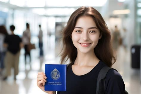 Premium Photo Beautiful Young Asian Woman Smiling Holding Passport In The Airport Terminal