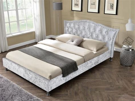 Sleep Design Georgia 4ft6 Double Crushed Silver Velvet Bed Frame By