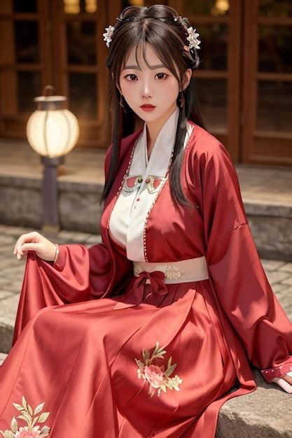 Disfraz De Hanfu Para Mujer En El Vestido Hanfu Rojo Hanfu Foto Premium