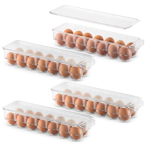 Set Of 4 Plastic Egg Holders Stackable Refrigerator Organizer Bins