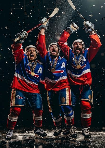 premium photo  hockey team celebrates  victory   hockey
