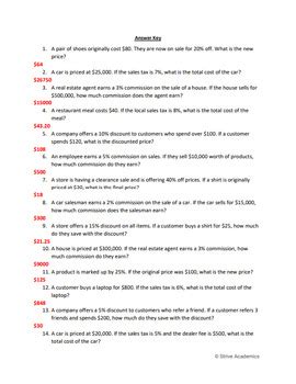 Discount Tax Tips Commission Word Problems Algebra Worksheet For