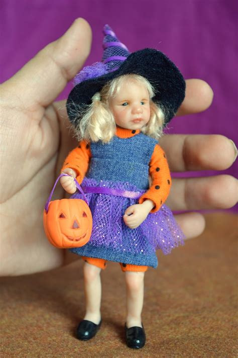 Ooak Miniature Halloween Dollhouse Doll Handmade Mini Girl 1 12 Scale