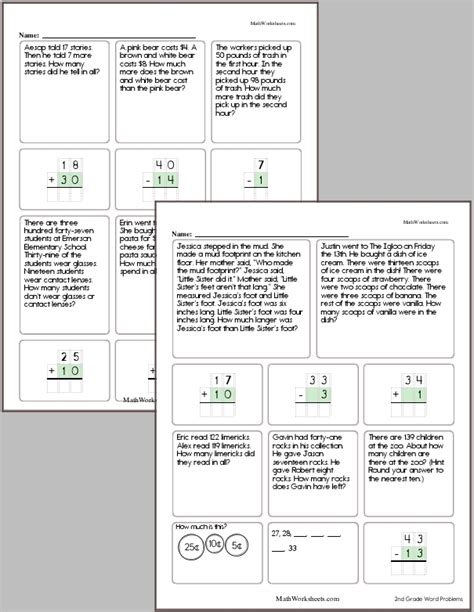 Word Problem Worksheets for 2nd Graders - Free with No Login ...