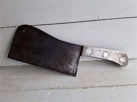 Vintage Meat Cleaver Aluminum Handle Butcher Knife Etsy Butcher