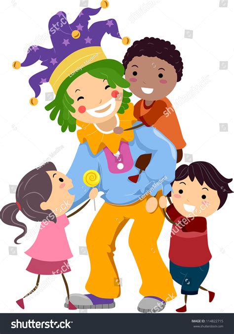 Illustration Kids Playing Man Dressed Clown Stock Vector Royalty Free