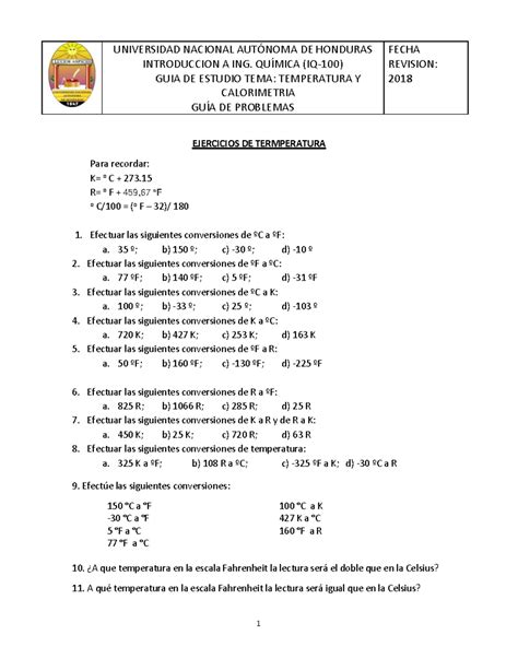 Guia No Ejercicios De Temperatura Y Calorimetria Universidad