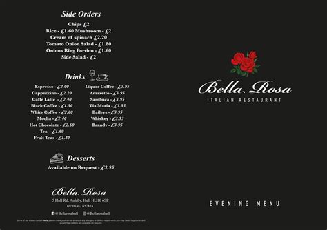 Menu At Bella Rosa Italian Restaurant Hull