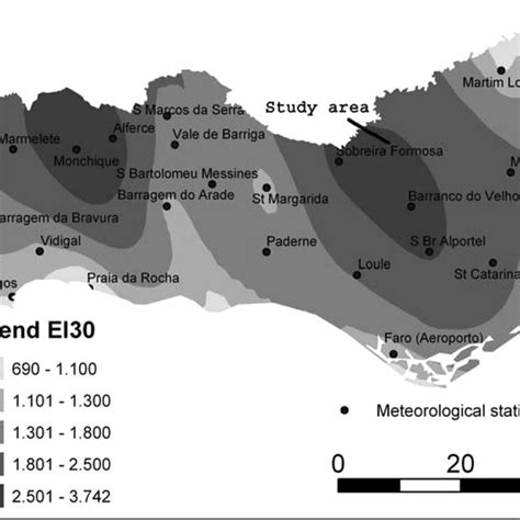 Map Of Rainfall Erosivity Of The Algarve Region Southern Portugal Ei