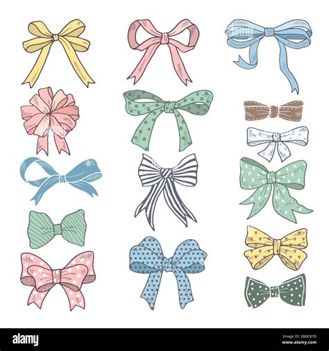 Holiday Bows And Ribbons In Cartoon Style Vector Pictures Set Stock