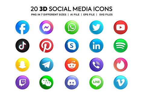 Modern 3d Social Media Icons Set Creative Market