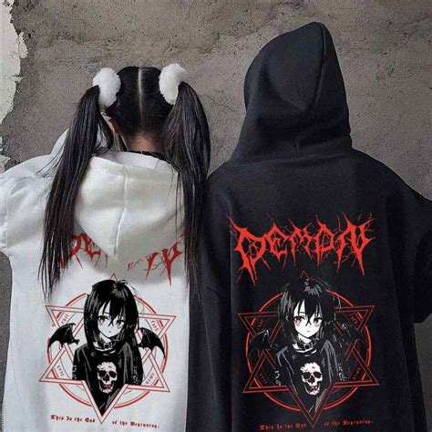 Cheap Oversized Hoodies Gothic Harajuku Kawaii Anime Print Hoodies